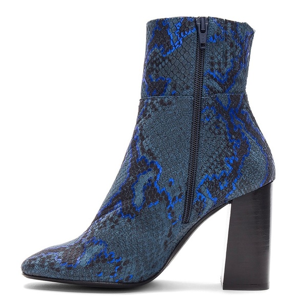 Blue Metallic Embossed Snake-Skin Booties - Picture 6 of 11